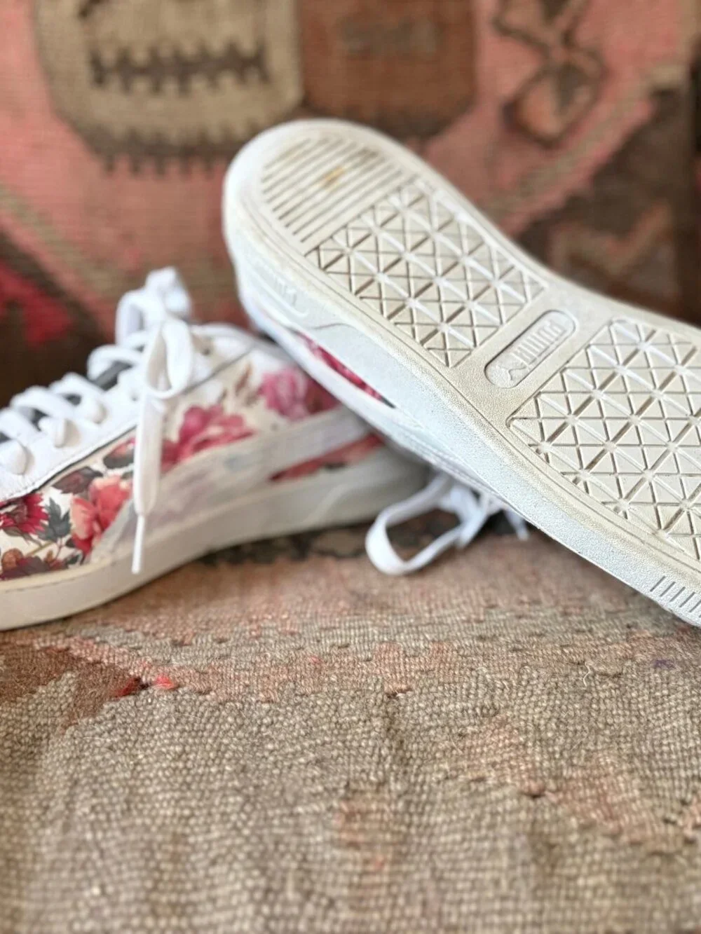 Upcycled Floral Sneakers | Hand-Embellished Puma Shoes | Women’s Size 9.5